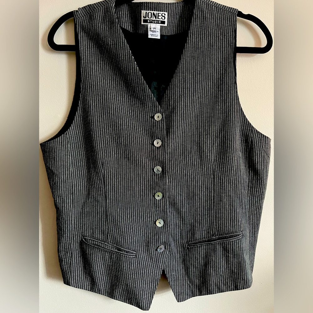 Black and white striped linen blend vest